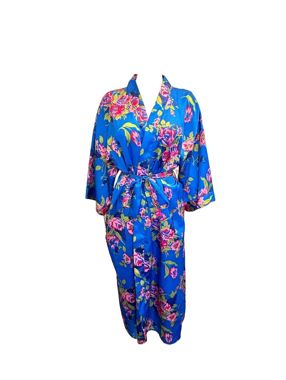 Gently Used Chelsea Nights Vintage Blue Floral Kimono Robe Lingerie Size Large